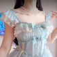 Sleek Square Neck Blue Homecoming Dress Ruffles Bows Lace A-Line Birthday Dress C8220