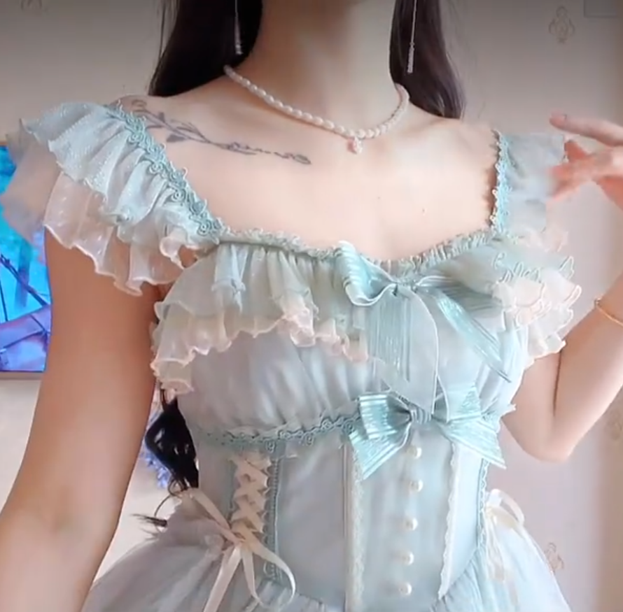 Sleek Square Neck Blue Homecoming Dress Ruffles Bows Lace A-Line Birthday Dress C8220