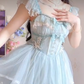 Sleek Square Neck Blue Homecoming Dress Ruffles Bows Lace A-Line Birthday Dress C8220