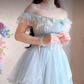 Sleek Square Neck Blue Homecoming Dress Ruffles Bows Lace A-Line Birthday Dress C8220