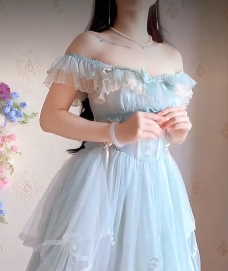 Sleek Square Neck Blue Homecoming Dress Ruffles Bows Lace A-Line Birthday Dress C8220