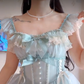 Sleek Square Neck Blue Homecoming Dress Ruffles Bows Lace A-Line Birthday Dress C8220