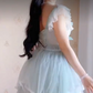 Sleek Square Neck Blue Homecoming Dress Ruffles Bows Lace A-Line Birthday Dress C8220