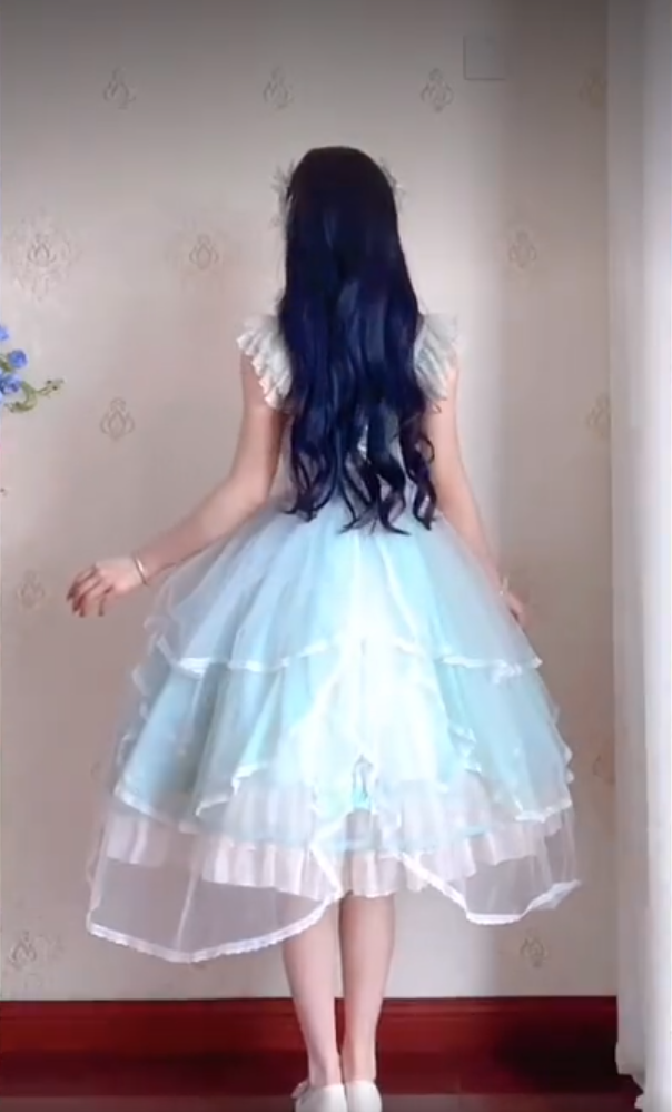 Sleek Square Neck Blue Homecoming Dress Ruffles Bows Lace A-Line Birthday Dress C8220