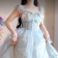 Sleek Square Neck Blue Homecoming Dress Ruffles Bows Lace A-Line Birthday Dress C8220