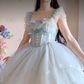 Sleek Square Neck Blue Homecoming Dress Ruffles Bows Lace A-Line Birthday Dress C8220