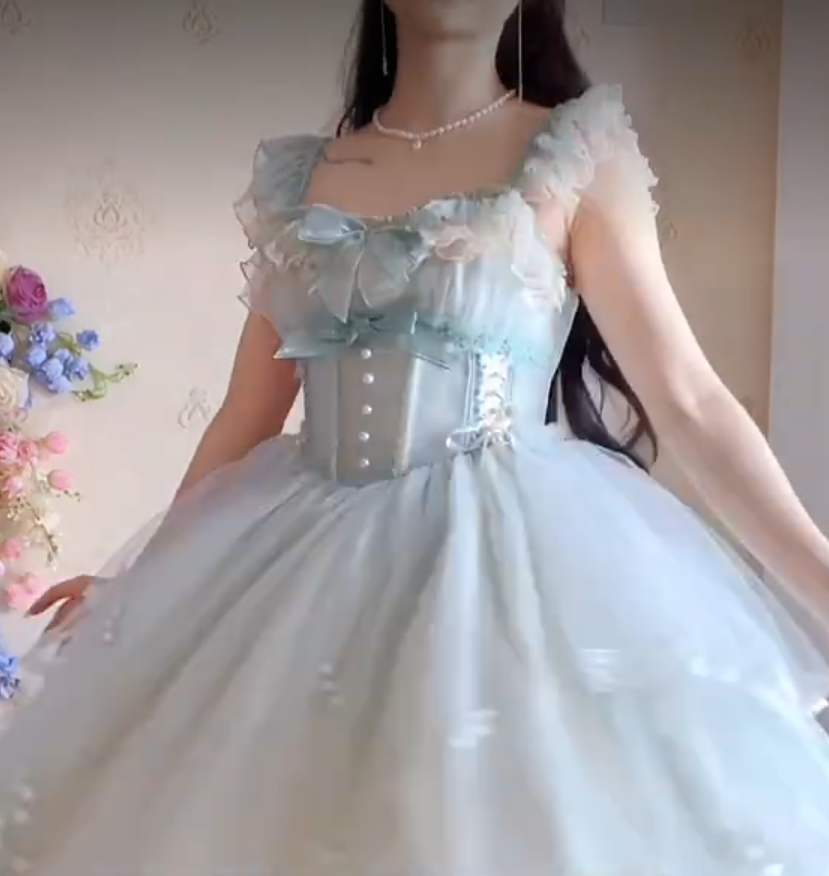 Sleek Square Neck Blue Homecoming Dress Ruffles Bows Lace A-Line Birthday Dress C8220