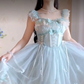 Sleek Square Neck Blue Homecoming Dress Ruffles Bows Lace A-Line Birthday Dress C8220