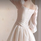 Mini robe de soirée en satin, sans bretelles, sans manches, ligne a, simple, C899