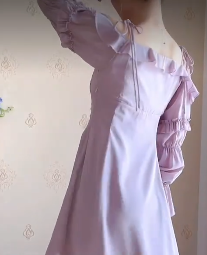 Fashion Purple Homecoming Dress Long Sleeve Ruffles A-Line Birthday Dress C8223