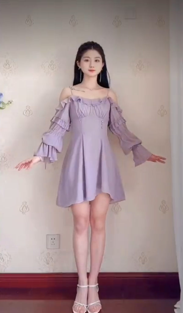 Fashion Purple Homecoming Dress Long Sleeve Ruffles A-Line Birthday Dress C8223