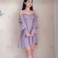 Fashion Purple Homecoming Dress Long Sleeve Ruffles A-Line Birthday Dress C8223