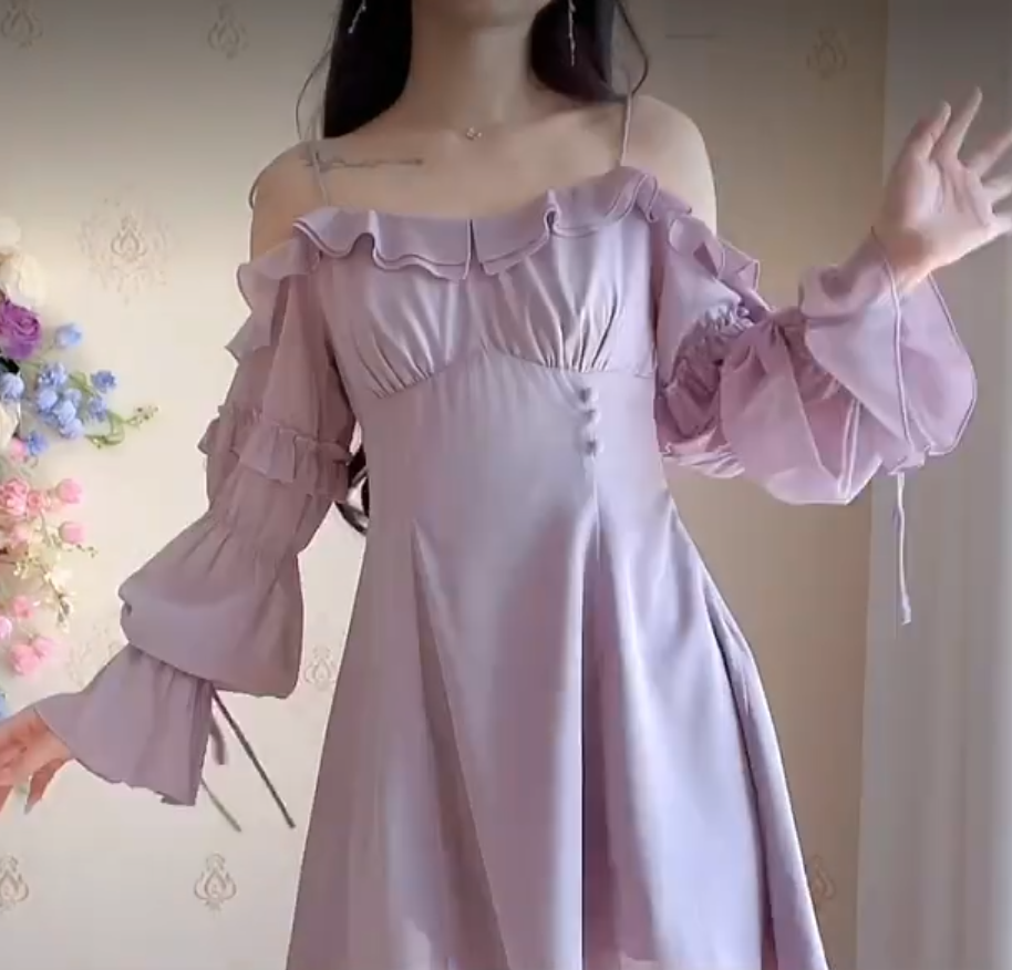 Fashion Purple Homecoming Dress Long Sleeve Ruffles A-Line Birthday Dress C8223