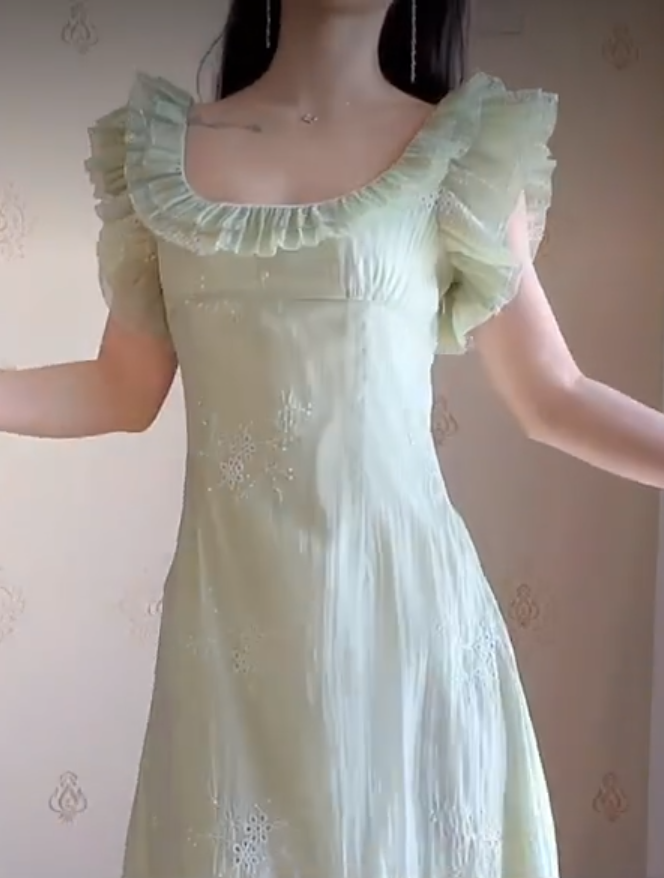 Romantic Jewel Neck Light Green Prom Dress Ruffles A-Line Evening Dress C8224