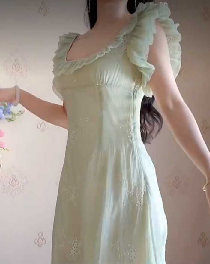 Romantic Jewel Neck Light Green Prom Dress Ruffles A-Line Evening Dress C8224