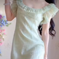Romantic Jewel Neck Light Green Prom Dress Ruffles A-Line Evening Dress C8224