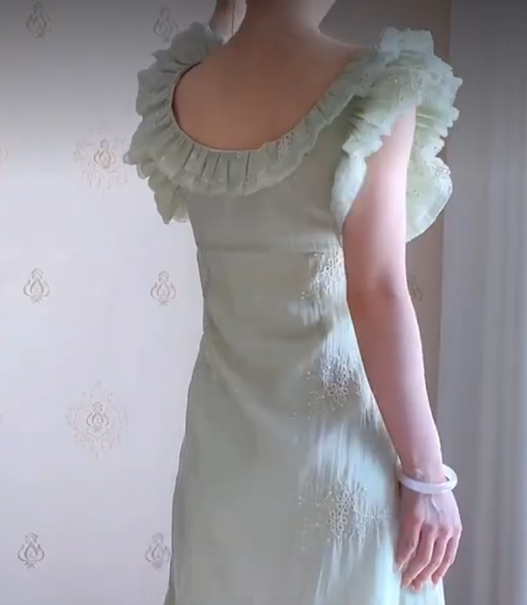 Romantic Jewel Neck Light Green Prom Dress Ruffles A-Line Evening Dress C8224