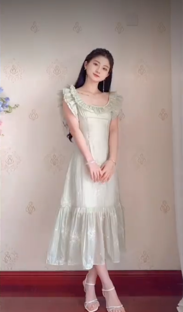 Romantic Jewel Neck Light Green Prom Dress Ruffles A-Line Evening Dress C8224