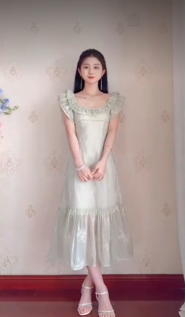 Romantic Jewel Neck Light Green Prom Dress Ruffles A-Line Evening Dress C8224