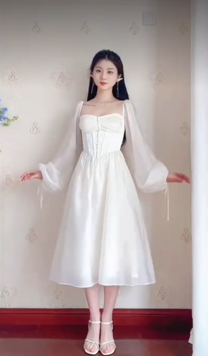 Elegant White Prom Dress Chiffon A-Line Evening Dress C8225