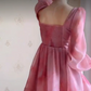 Mini robe de soirée en satin, sans bretelles, sans manches, ligne a, simple, C899