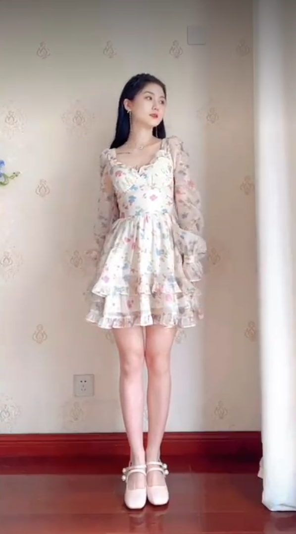 Unique Floral Homecoming Dress Long Sleeve Tiered A-Line Birthday Dress C8227
