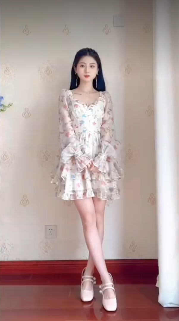 Unique Floral Homecoming Dress Long Sleeve Tiered A-Line Birthday Dress C8227