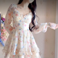 Unique Floral Homecoming Dress Long Sleeve Tiered A-Line Birthday Dress C8227