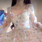 Unique Floral Homecoming Dress Long Sleeve Tiered A-Line Birthday Dress C8227