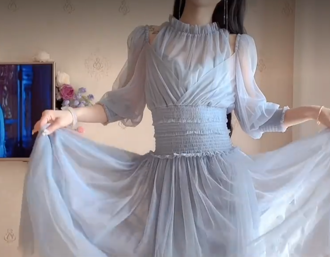 Flowy Blue Prom Dress Chiffon A-Line Evening Dress C8229