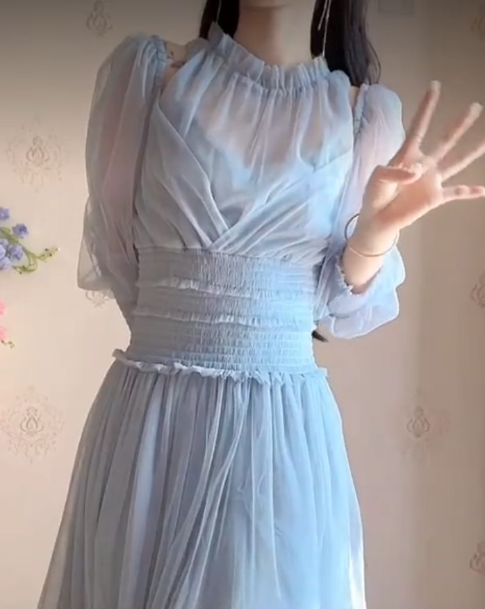 Flowy Blue Prom Dress Chiffon A-Line Evening Dress C8229