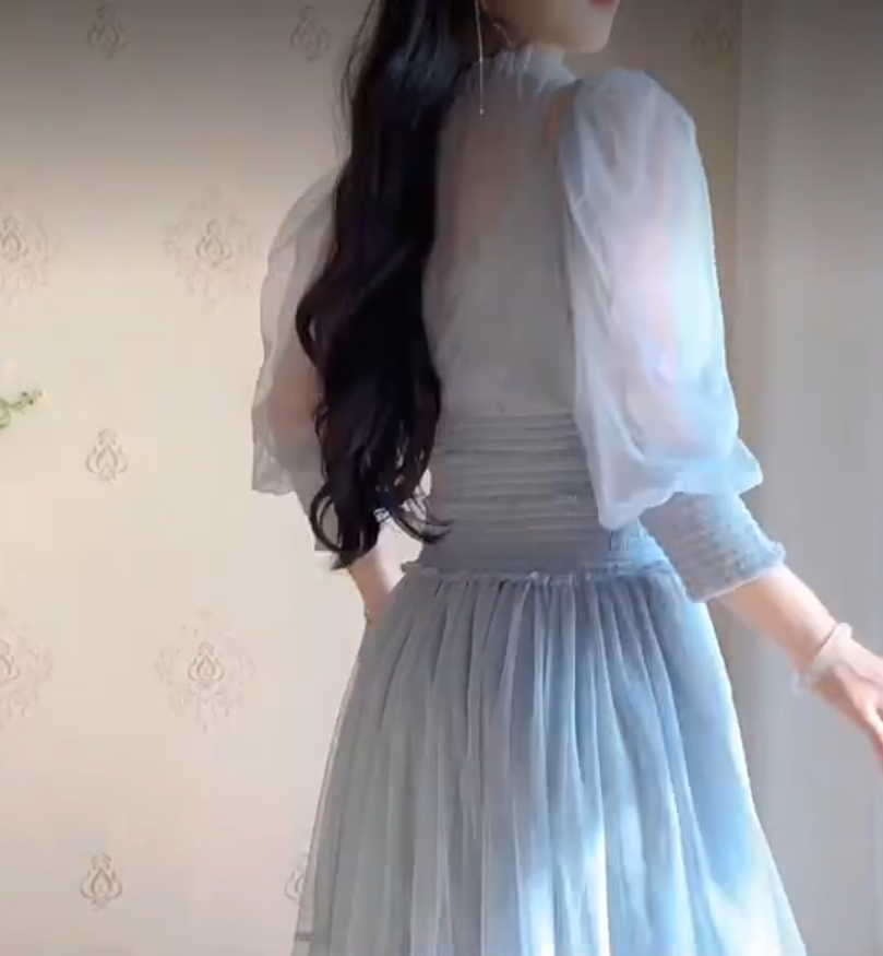 Flowy Blue Prom Dress Chiffon A-Line Evening Dress C8229