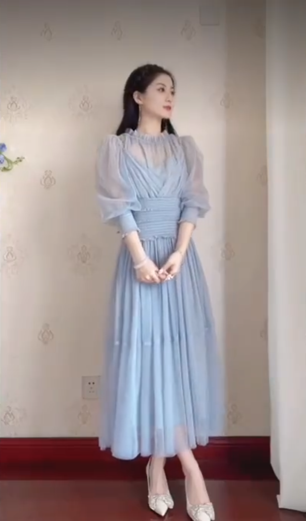 Flowy Blue Prom Dress Chiffon A-Line Evening Dress C8229