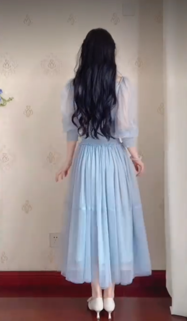 Flowy Blue Prom Dress Chiffon A-Line Evening Dress C8229