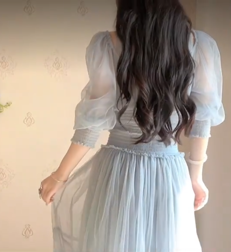 Flowy Blue Prom Dress Chiffon A-Line Evening Dress C8229