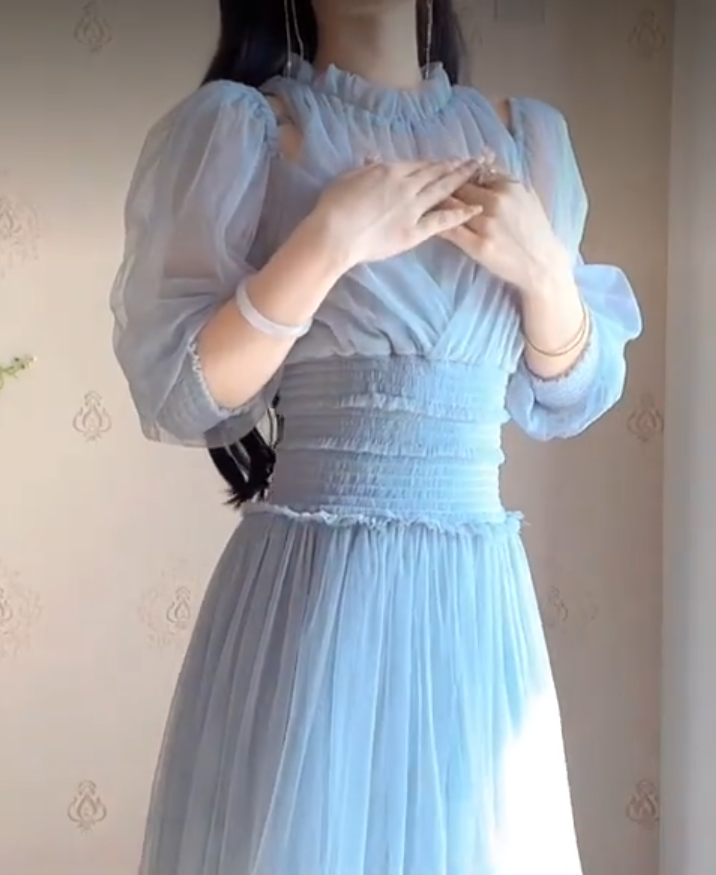 Flowy Blue Prom Dress Chiffon A-Line Evening Dress C8229