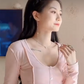 Popular U Neck Light Pink Prom Dress Long Sleeve A-Line Evening Dress C8230