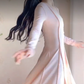 Popular U Neck Light Pink Prom Dress Long Sleeve A-Line Evening Dress C8230