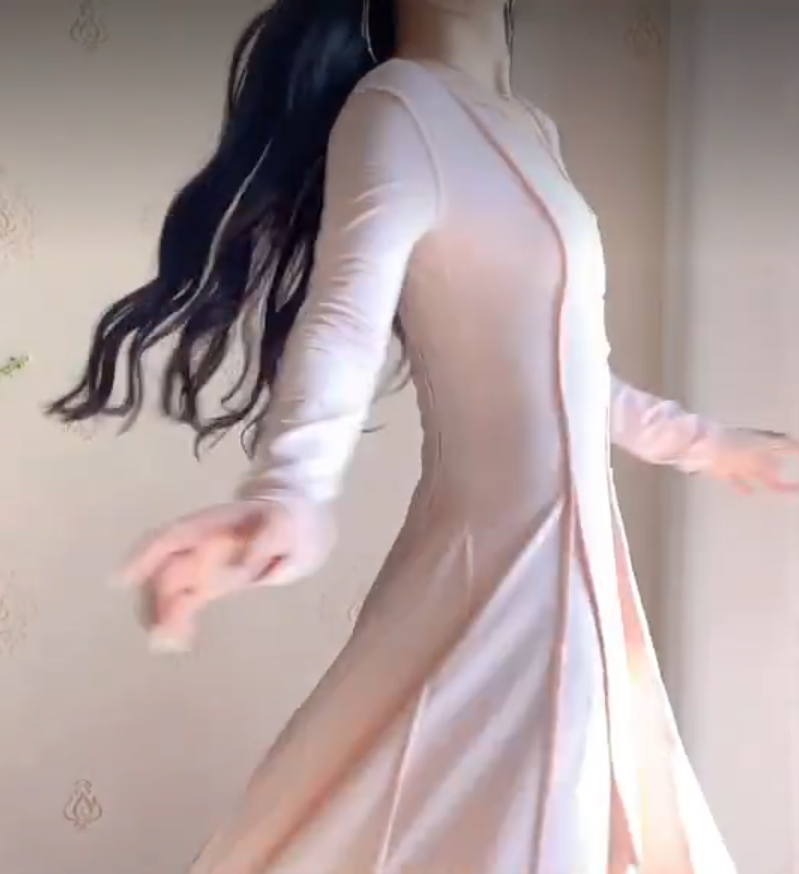 Popular U Neck Light Pink Prom Dress Long Sleeve A-Line Evening Dress C8230