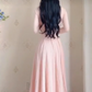 Popular U Neck Light Pink Prom Dress Long Sleeve A-Line Evening Dress C8230