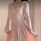 Popular U Neck Light Pink Prom Dress Long Sleeve A-Line Evening Dress C8230