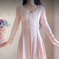 Popular U Neck Light Pink Prom Dress Long Sleeve A-Line Evening Dress C8230
