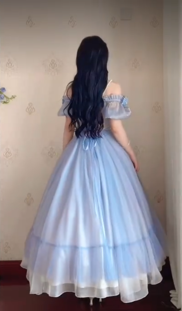 Robe de bal de princesse bustier à volants en satin long, robe de soirée C8117