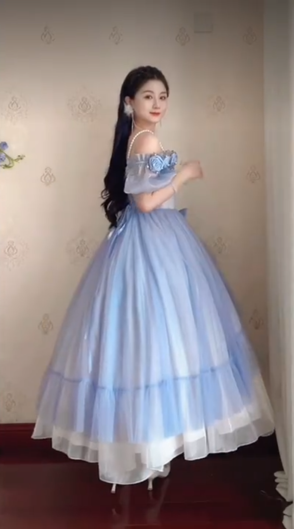 Robe de bal de princesse bustier à volants en satin long, robe de soirée C8117