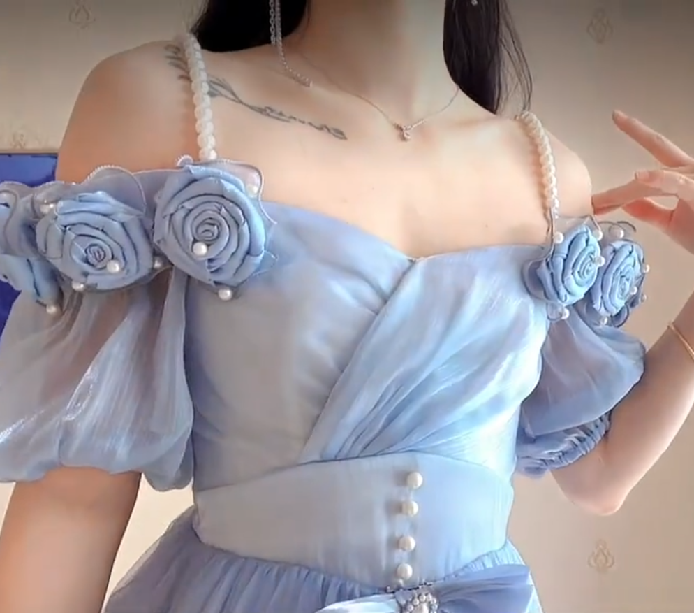 Robe de bal de princesse bustier à volants en satin long, robe de soirée C8117