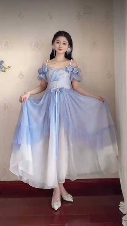 Robe de bal de princesse bustier à volants en satin long, robe de soirée C8117