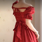 Alluring Off-the-Shoulder Red Prom Dress Lace Ruffled A-Line Evening Dress C8233