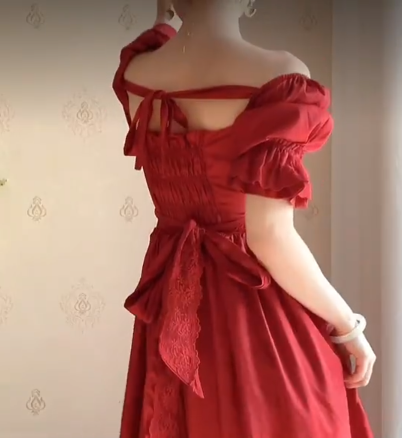 Alluring Off-the-Shoulder Red Prom Dress Lace Ruffled A-Line Evening Dress C8233
