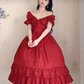 Alluring Off-the-Shoulder Red Prom Dress Lace Ruffled A-Line Evening Dress C8233
