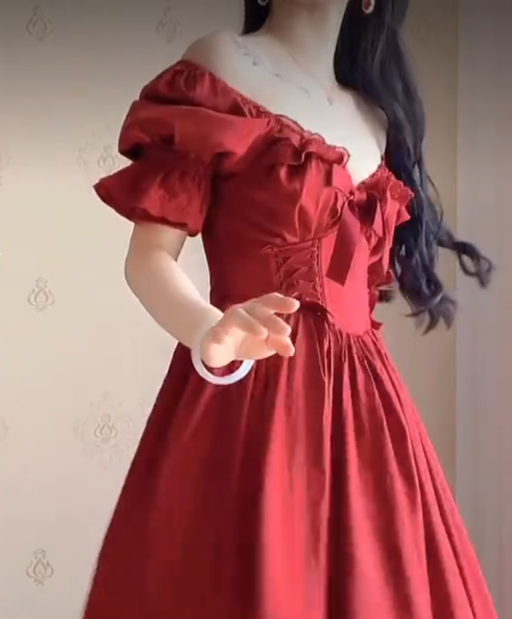 Alluring Off-the-Shoulder Red Prom Dress Lace Ruffled A-Line Evening Dress C8233